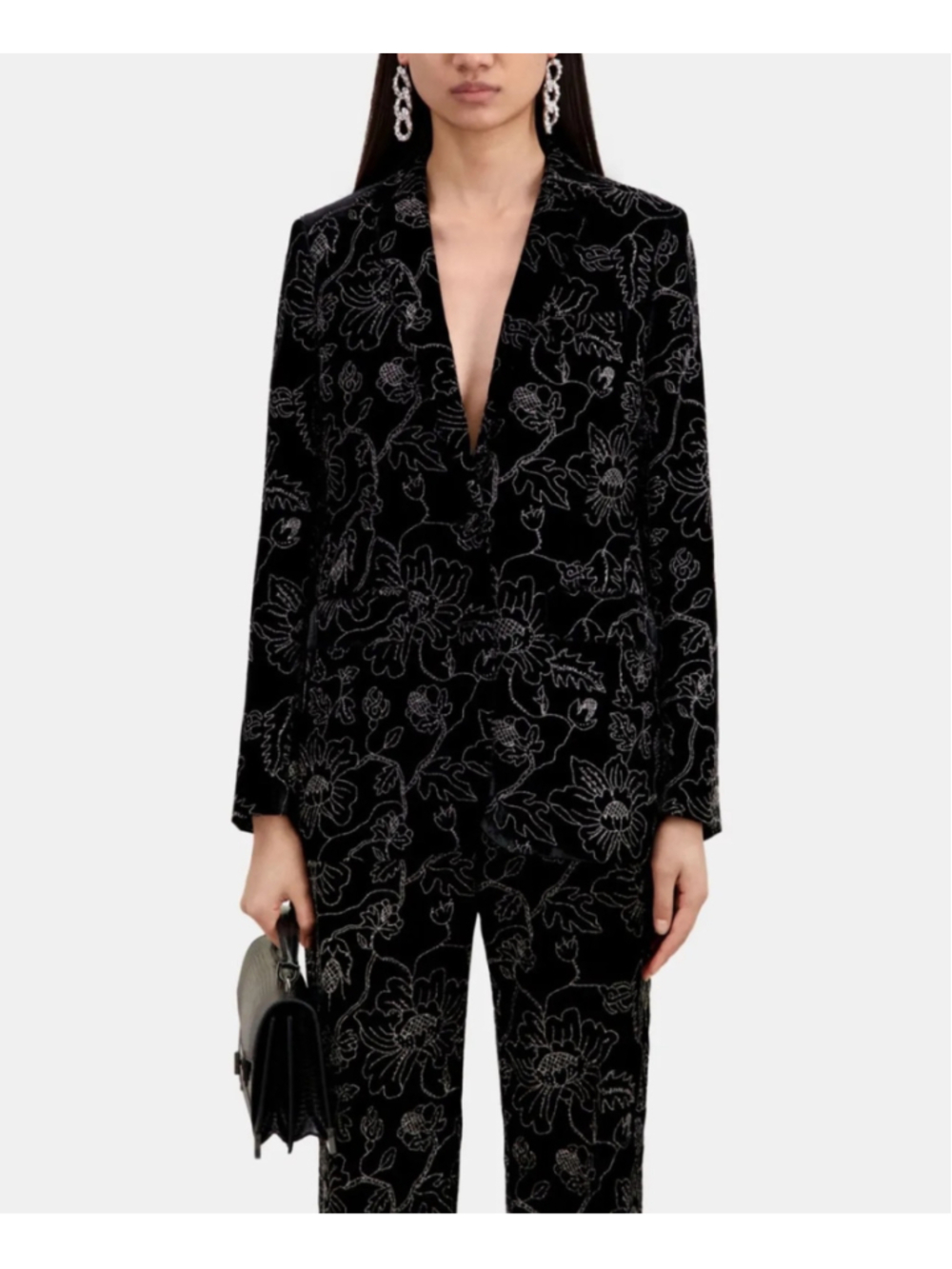 Women's The Kooples Floral Velvet Pantsuit Black Silver Size XS - Picture 3 of 13